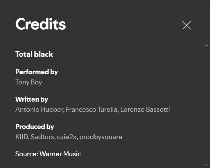 Tony Boy - Total Black Credits