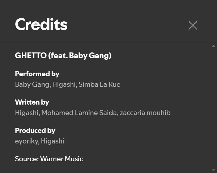 GHETTO (feat. Baby Gang) - Simba La Rue Credits